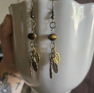 Gold and Brown Leaf Dangle Earrings